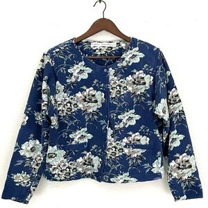 VTG Liz Claiborne First Issue Blue Floral Boxy Fit Cardigan Sweatshirt Fits S/M